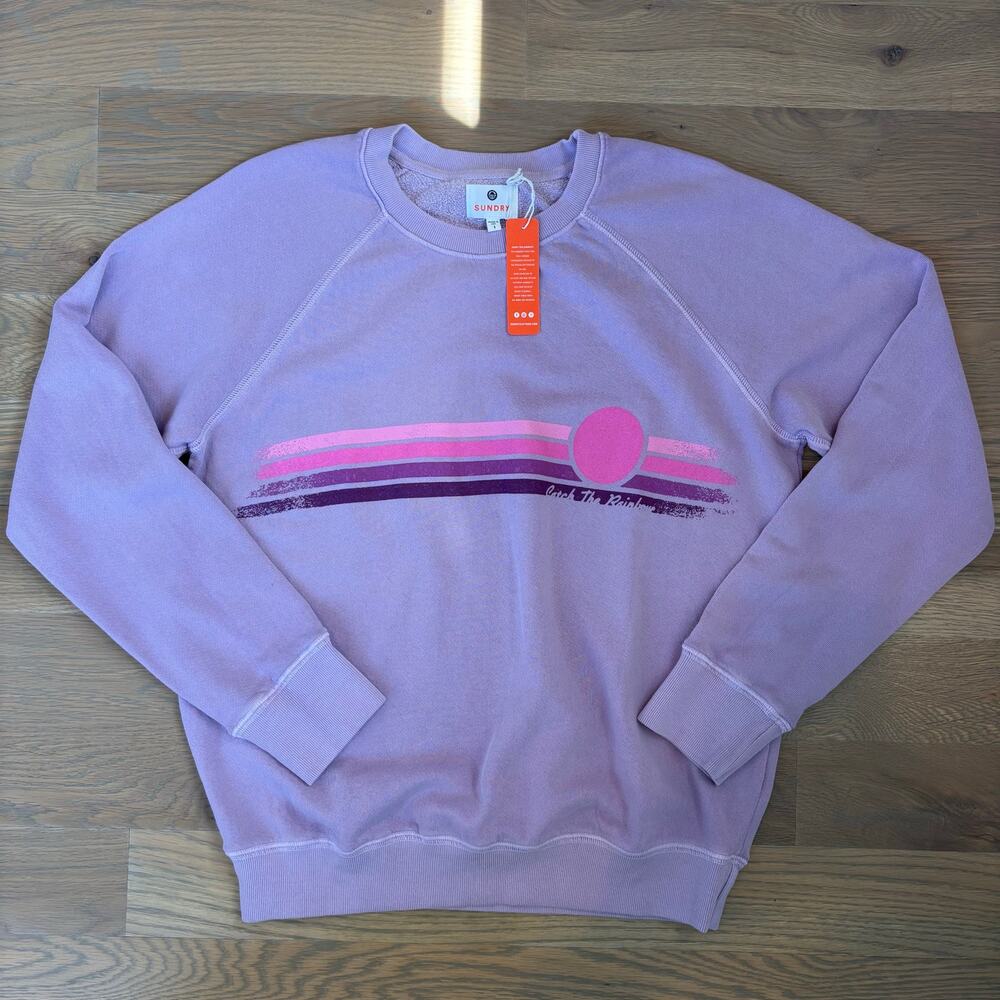 Sundry Purple Sweatshirt with Pink and Purple Stripes